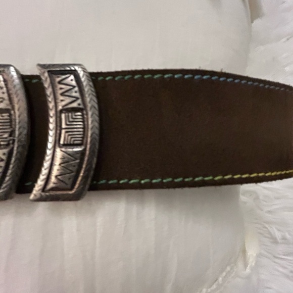 Gail LaBelle Luxury Heavy silver genuine suede leather with rainbow stitch Belt